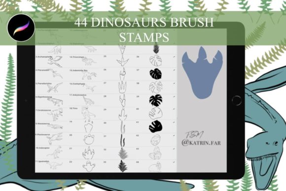Dinosaur Stamps for Procreate: 44 Brushes