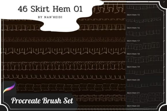 Mastering Fabric Details with 46 Skirt Hem Procreate Brushes 01